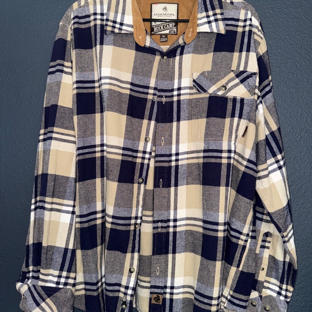Legendary white tails blue and white flannel